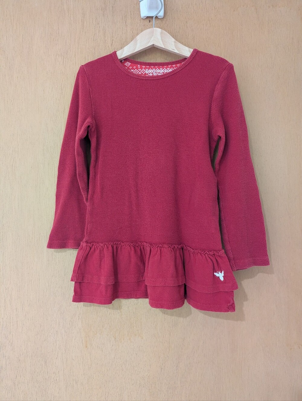 Burts Bees Organic Cotton Girls' Long Sleeve Ruffle Hem Top - Red